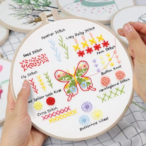 Image of Louise Maelys Embroidery Kit for Beginners,3 Packs Practice Tool for Adults,Learn 30 Basic Stitches,DIY Hand Sewing Gift,Cross Stitch Starter Kits with Hoop Needles Instruction and Threads