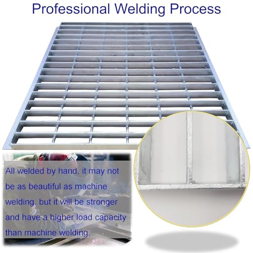 Image of Galvanized Steel Drain Grate with Lip 24x24 in, B-Class 28100 lbs Heavy-Duty Driveway Channel Cover w /Base, Outdoor Trench Drainage Grate, Silver Square Metal Sewer Cover for Garage