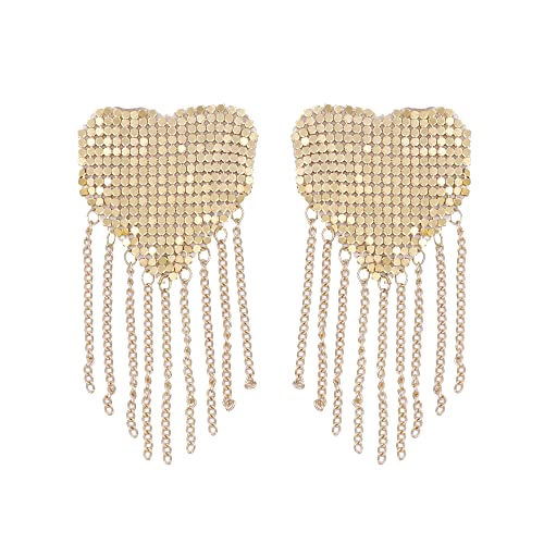 Image of ZGMYC Sparkly Rhinestones Metal Chain Nipple Cover with Tassel, Reusable Adhesive Pasties Sexy Bra Body Chain