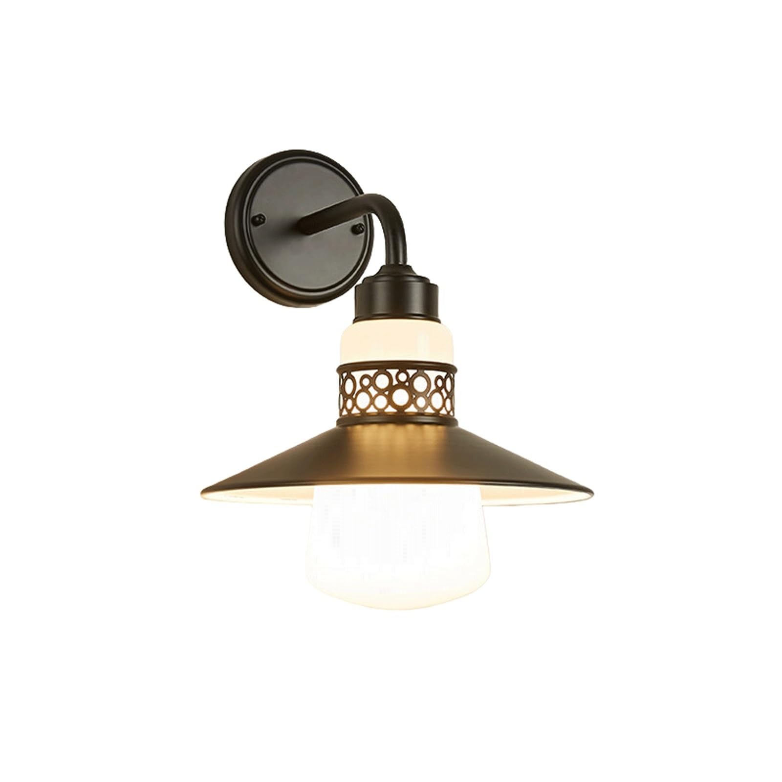 OZBMA Black Outdoor Wall Sconce, Industrial Gooseneck Exterior Lantern with White Glass Shade, Barn Lamp for Porch, Patio, Garage, Garden, Entryway, Deck, Yard Gate Cottage(Small) (size_name Small)