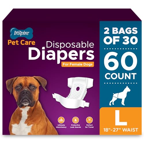 Image of Inspire Pet Care Dog Diapers Female Dogs | Bulk Value Doggie Incontinence, Accidents, for Heat, Pee or Period and Housebreaking (Large (60 Count))
