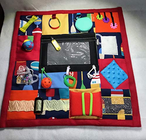 Fidget Quilt Handmade in the U.S.A. for People with Memory Loss. Alzheimer's Blanket and Dementia Toy. Multi-Colored Fabrics & Fidgets with Nautical Design. Size: 21” x 21”
