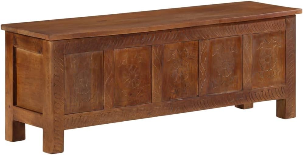 Storage Box Brown Solid Mango Wood with Polished Finish 43.3 x 11.8 x 15.7 in Indoor Living Room Storage Chest Organizer Multifunctional Storage Furniture