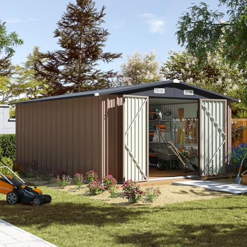 Aoxun 10 x 12FT Outdoor Storage Shed with Double Hinged Large Door...