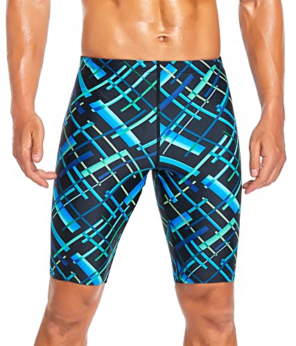 Adoretex Boy's/Men's Printed Cross Puzzle Swim Jammer Swimsuit (MJ017) - Green Combo2-32