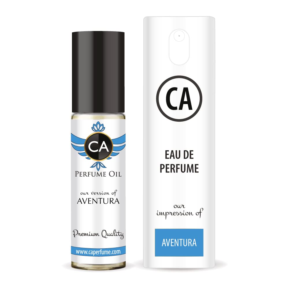 CA Perfume Duo Impression of Aventura For Men Eau de Parfum Refillable Atomizer Sprayer + Fragrance Body Oil Long Lasting Sample Travel Size Roll-On Bottle 0.33 Fl Oz X2