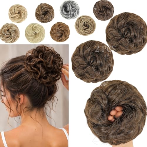 Messy Bun Hair Piece for Women 2 Pcs Large Curly Wavy Bun Scrunchie
