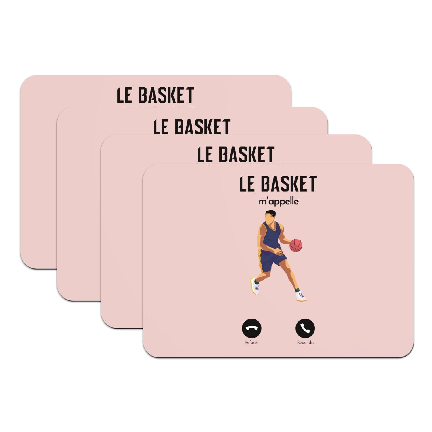 Sets de table basket grand format 39,5x28,5 cm caoutchouc antidérapant rose