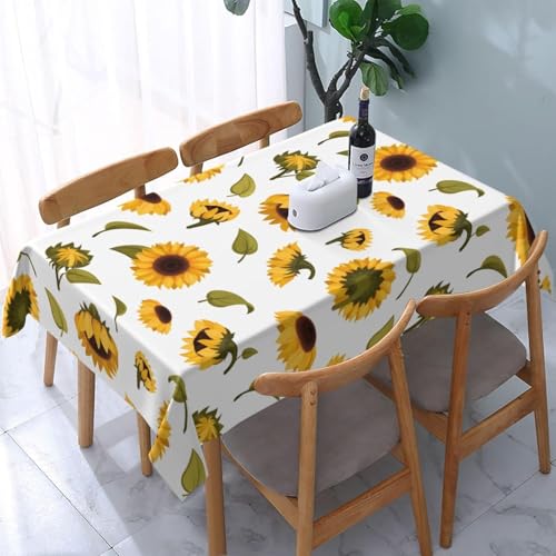 Tizhweqo Mantel Mesa Rectangular Girasol, Manteles Antimanchas Estilo Campestre, 3D Impresión Mantel Impermeable Lavable para Cocina Salón Comedor, 140x250 cm Q.P1378