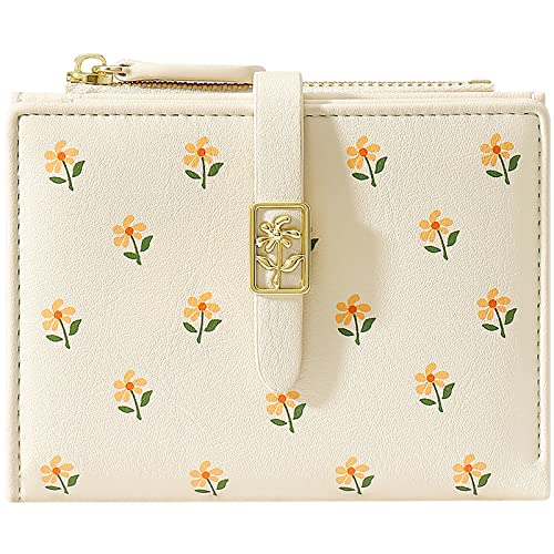 YINHEXI Women’s Wallet, Faux Leather, Off White, Water Resistant, 5 Card Slots, 1 Cash Slot, 1 ID Window, 1 Zipper Coin Pocket, Portable, Fashionable, 4.53.71.2 Inch