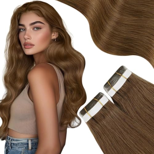 Moresoo Tape in Extensions Real Human Hair Chestnut Brown 24 Inch 20Pcs 50g