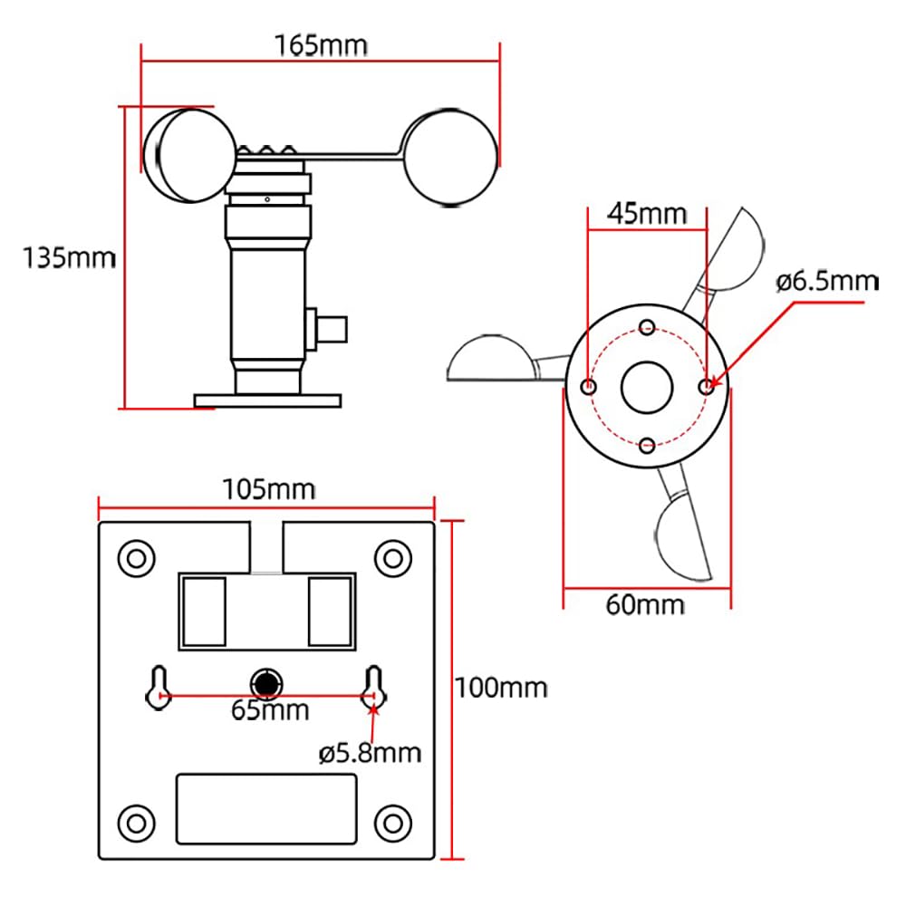 Windmesser，Windgeschwindigkeitsmessgerät，intelligentes Alarm-Anemometer，3 Lüfterblätter，hochpräziser intelligenter Windgeschwindigkeitsmesser，Windgeschwindigkeitsmesser DC12-24V (10MM)