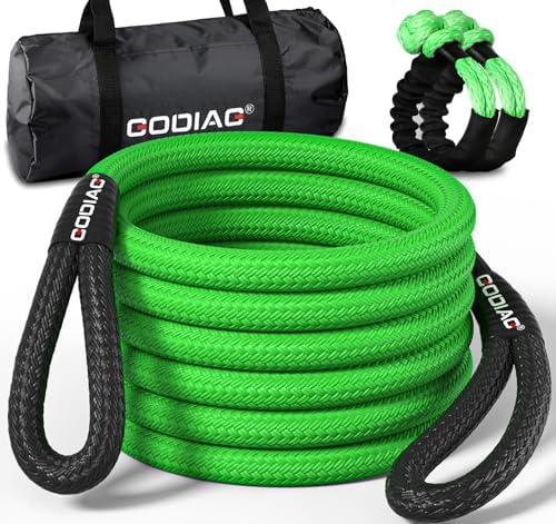1" X 30' Kinetic Recovery Rope (33,000 Lbs) With 2 Soft Shackles - Heavy Duty Offroad Recovery Kit For UTV, ATV, Truck