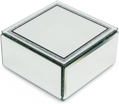 Image of 1stclassgifts Beautiful Hestia Mirror Glass Jewellery Box With Black Border 12cm