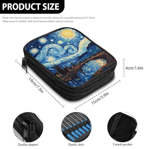 Image of Hudotybom Crochet Hook Case Starry Night Crochet Hook Holder Portable Crochet Hook Storage Bag with Web Pockets Suitable for Crochet Needles /Knitting Accessories