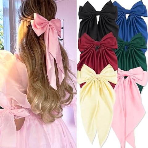 FULZTEY Hair Accessories - Bow-knot Black Barrettes with Soft Ribbons, Metal Clamp Hair Clips for Girls and Women, 6 PCS Cover