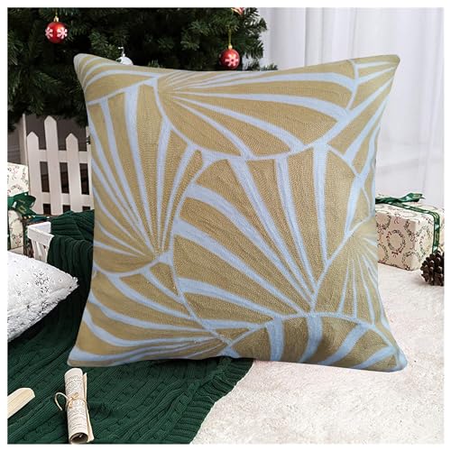 Aitliving CPC-CSCVSGAGLYELLOW45 Accent Pillow Cover Decorative 1Pc Gagliano Embroidered Art Deco Geometric Abstract Fans Circles 2 Tones Mango Yellow Rattan Throw Pillow Case Cushion Pillow Sham 18"X18",Cotton Canvas 45X45Cm cover
