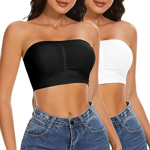 Image of Tube Tops Strapless Bras for Women Wireless Bandeau Bra Invisible Bralette Padded Seamless Bra