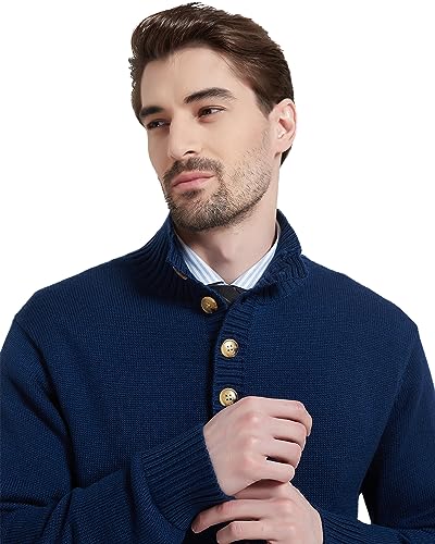 Kallspin Men's Pullover Sweater Wool Blend Midweight Mock Neck Quarter-Button Long Sleeve Pullover4