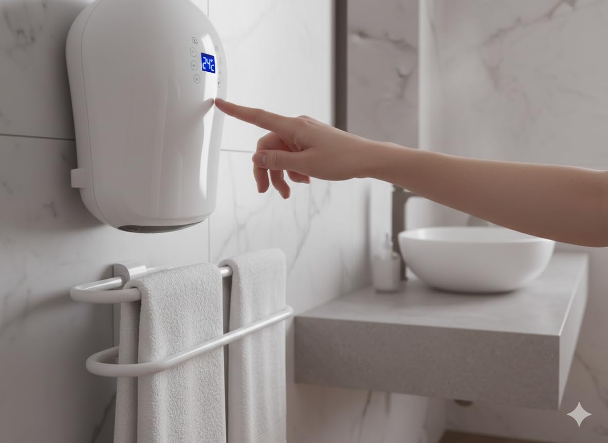 DREXON – Sèche-Serviettes Soufflant Électrique 2000 W – Double Barre Porte-Serviettes Indépendante – Chauffage Rapide – Thermostat Électronique – Minuterie 24h – IP24 – Salle de Bain - Modèle TEXAS