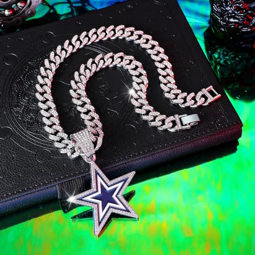 Exaggerated full rhinestone blue star necklace, hip hop men and women thick necklace4