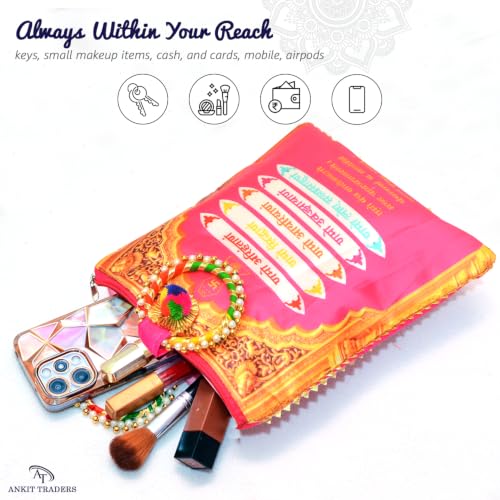 Image of Women Potli Bags Pack of 24 | Navkar Mantra Printed Gifting Potli with Zip & Bangle Handle | Traditional Shagun Return Gifts