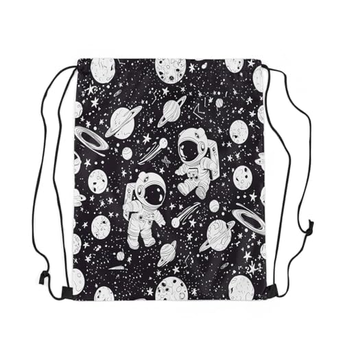 Manfei Cartoon Astronaut Drawstring Backpack Gym Bag,Starry Galaxy Universe Cinch Bag,Planets Outer Space Foldable Draw String Back Bag Sports Bag2