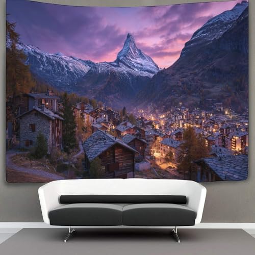 kaiyun Cervino al tramonto, villaggio di Zermatt, case di legno Arazzo Arazzi Biancheria Da Letto Copriletto Dormitorio Camera Da Letto Decorazione Da Parete 70cmx100cm