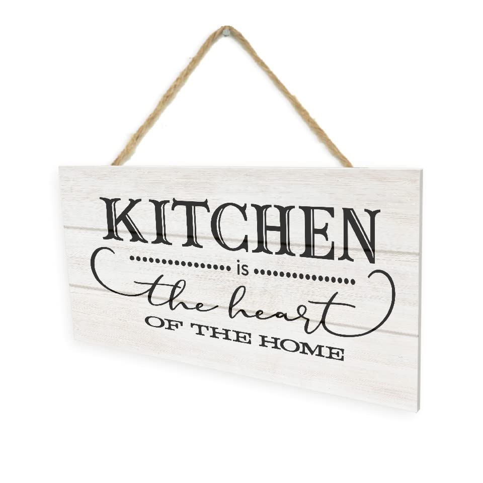 MRC Wood Products Kitchen Is The Heart Of The Home White Wooden Plank Hanging Wall Decor Sign White