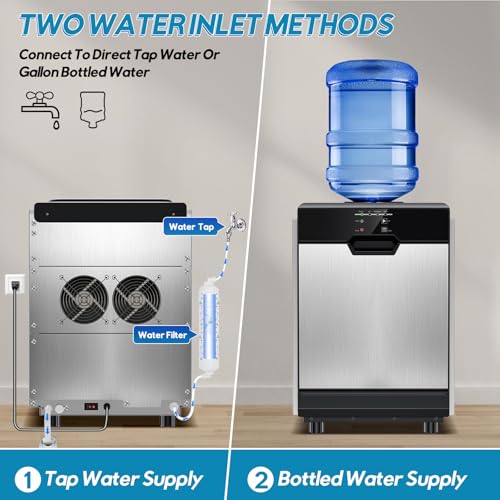 Image of Nugget Ice Maker Countertop, 80Lbs /24H with 20LBS Ice Basket | 2 Water Inlet (Tap /Bottle), Self-Cleaning Stainless Steel Pellet Ice Machine, Chewable Ice Dispenser for Home Kitchen Office