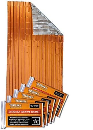 TITAN Survival Mylar Survival Blankets 5 Pack 52” x 82” - 90% Heat Retention & Waterproof Design - Emergency Blanket Cold Weather Protection & Survival Kits - Durable Space Blanket for Outdoor Use