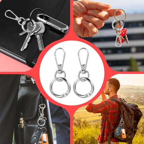 2 Stück 360° Drehgelenk Schlüsselanhänger,Mabor Karabiner Klein Karabinerhaken Abnehmbar Schlüsselanhänger mit O-Ring Schlüsselringe für Autoschlüssel Rucksack Bund
