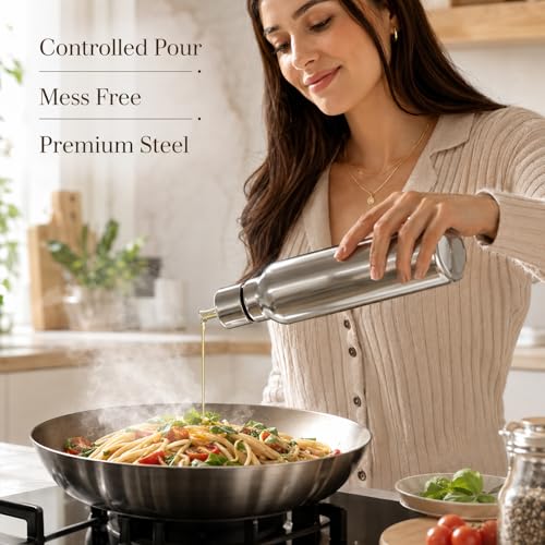 Image of SIGNAMIO Oil Dispenser for Kitchen Stainless Steel 1 Litre | Stainless Steel Oil Bottle with Easy Pour Spout | Oil Dispenser for Kitchen Steel | Steel Oil Container for Cooking Oil & Vinegar