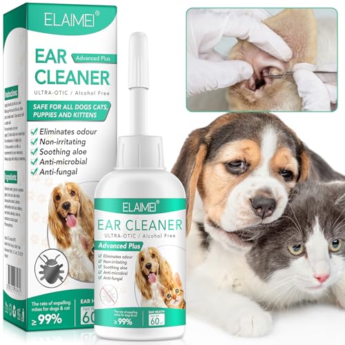 APCKFLEE Ohrenreiniger für Hunde, Ohrentropfen Ohrentropfen Milben, Ohr Reinigen fü Hunde, Katzen und Alle Anderen Tiere (60ML)