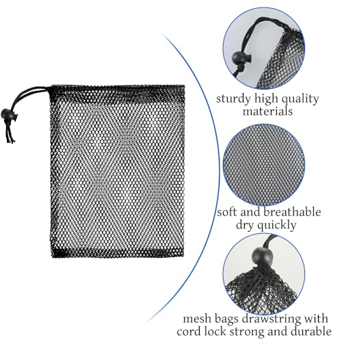 Mesh Drawstring Bags - 6pc Set (3 Black, 3 White) - Drawstring Cord Lock - Nylon Mesh - Sports Gym Beach Toys Bag - 15.7 * 11.8 Inches4
