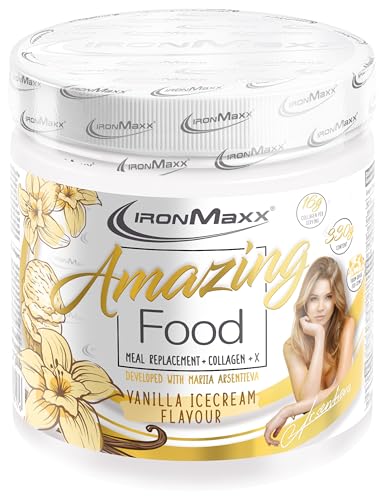 IronMaxx Amazing Food Sustitutivo de Comida – Vanilla Ice Cream 330 g | Con colágeno premium, alto en proteínas y sin gluten – en colaboración con Mariia