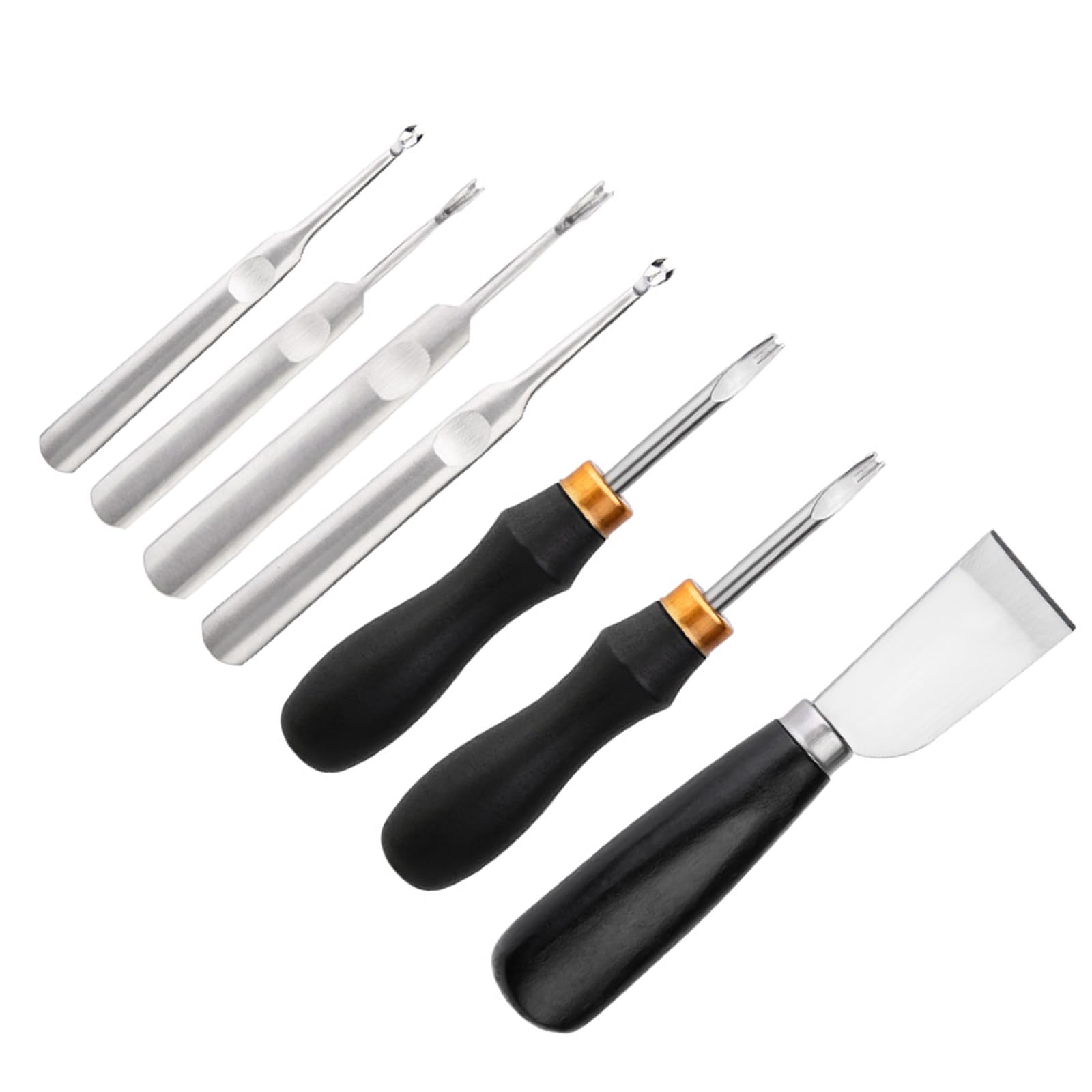 Buxuaaaa 7Pcs Wood Handle Leather Skiving Beveler Tool Leather Trimmer Tool Metal Skiver for Wallet Belt Bag Accessories