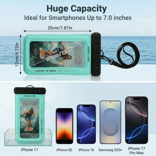 Image of ZORBES Waterproof Phone Pouch IP68 Floating Dry Bag for Swimming Green | Floating Phone Case with Lanyard for iPhone 17 Pro Max 16 15 14 S26 S25, Up to 7.5''
