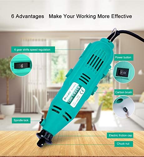 Miniatura 4 de PT-5501G Herramienta Rotativa de Velocidad Variable Herramientas Eléctricas 130W Mini Taladro 6 Posiciones Para Dremel Herramientas Rotativas Mini
