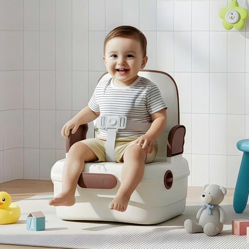 Image of Baybee Booster Chair for Kids | Travel-Friendly Baby Sitting Chairs with Safety Straps, Foldable Design, Storage Space & Anti-Slip Base | Ideal for Dining & Camping (Brown)