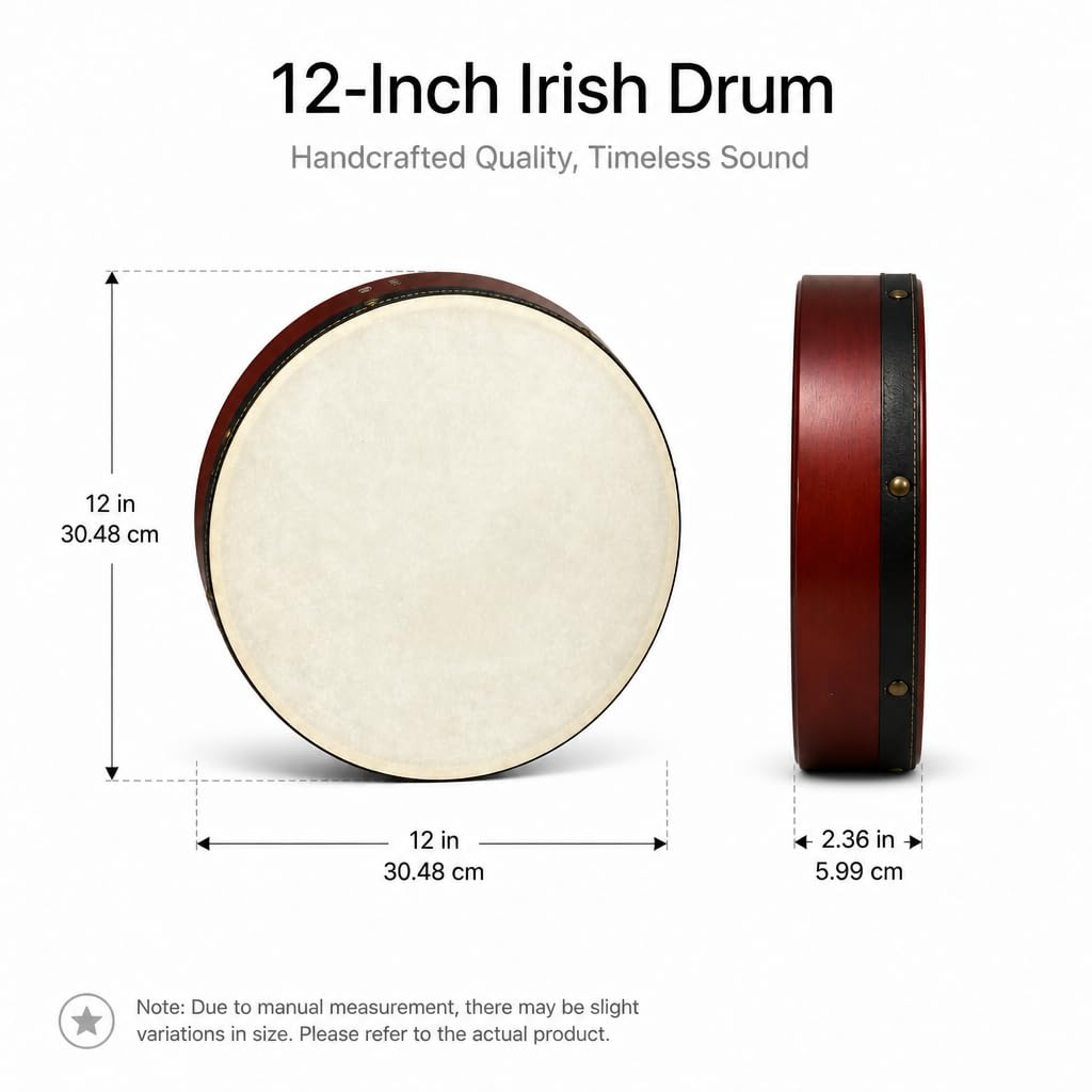 HighLight 30 cm Bodhran bęben ręcznie wykonany irlandzki instrument z głowicą perkusyjną z koziej skóry, wyraźny i muzyczny dźwięk, w zestawie młotek z twardego drewna