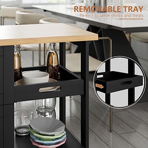 Image of SUNLEI Kitchen Island with Storage Cart Rolling Coffee Small Butcher Block Table Microwave with 3 Drawers on Wheels Station Portable Mobile Narrow Moveable Utility Counter Wood Top Spaces Bar Food