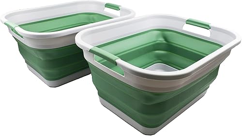 Miniatura 9 de SAMMART Cesta de plástico plegable de 36 litros (9.5 galones), contenedor de almacenamiento plegable y organizador, tina de lavado portátil, cesta
