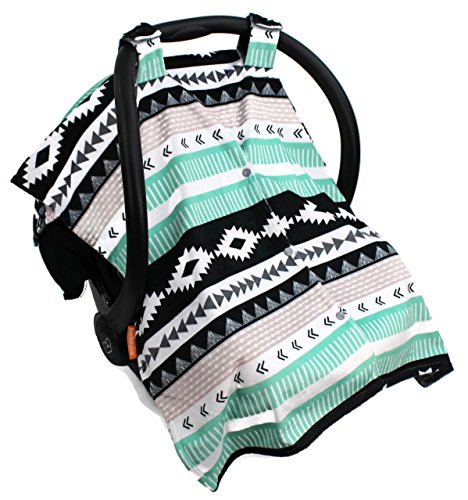 Image of Dear Baby Gear Car Seat Cover for Boys & Girls - Baby Carseat Canopy w /Snap Opening - Infant Seat Cover - Stroller & Nursing Covers - Newborn Carrier Canopy - 40x30 (Mint Moose, Black Grey Aztec)