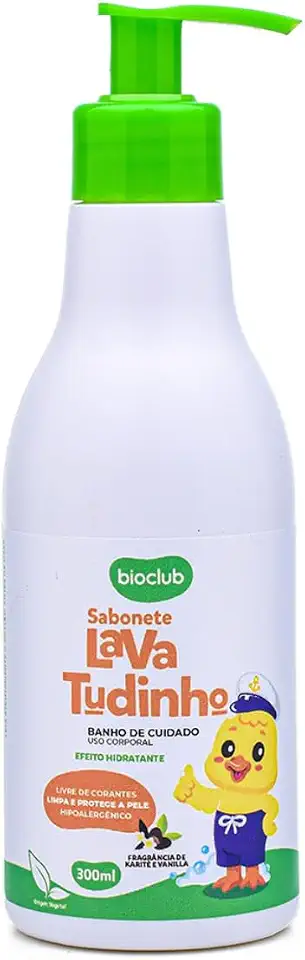 Sabonete Líquido Infantil Natural Bebê 300ml - Corporal Hidratante Hipoalergênico Vegano com Glicerina, Vegetal Sabonete Natural para Recém Nascido, Sem Álcool, Pele Sensível | Lava Tudinho - Bioclub