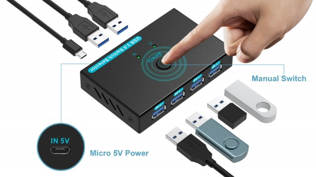 Switch USB 3.0 SGEYR - Commutatore 2 Ingressi 4 Uscite, Per Tastiera, Mouse, Scanner Tra 2 PC - Foto 2