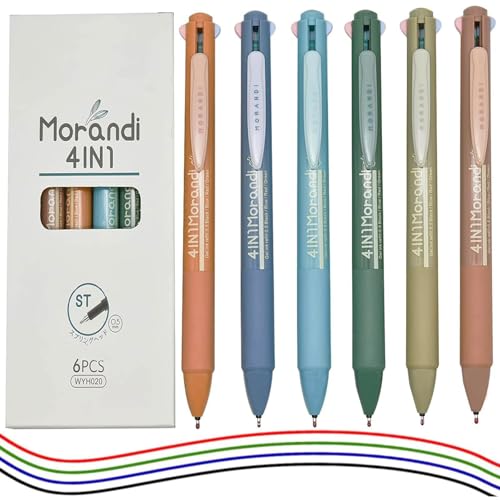 Stylos gel 4 en 1 rétractables Morandi en lot de 6 pièces multicolores pour bureau et école