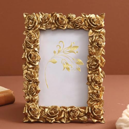 Image of Art Street Elegant Golden Rose Design Resin Vintage Table Photo Frame, Photo, Decorative Frames Perfect for Home Decor, Unique Gift Idea, Durable, Birthday, Wedding, Return Gift (4x6 Inch, Royal Gold)