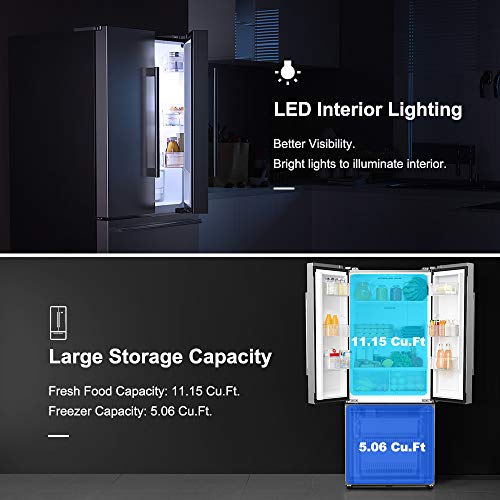 Galanz GLR16FS2K16 3 French Door Refrigerator with Bottom Freezer & Installed Ice Maker, 16 cu ft, Stainless Steel on Fridge.com