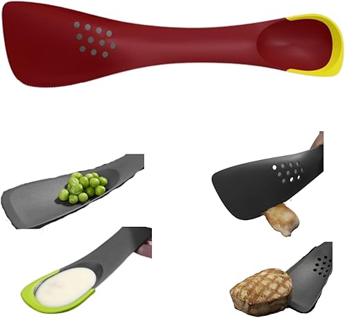Miniatura 11 de Uni-tool - Utensilios de cocina de silicona 5 en 1, cuchara ranurada, volteador, herramienta de corte, cuchara sólida y espátula en uno para cocina,